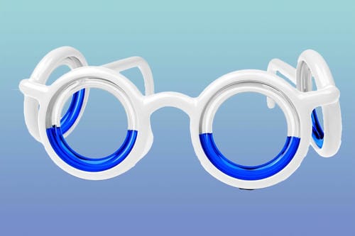 A pair of anti-motion sickness glasses with liquid-filled rims, designed to reduce dizziness during travel.